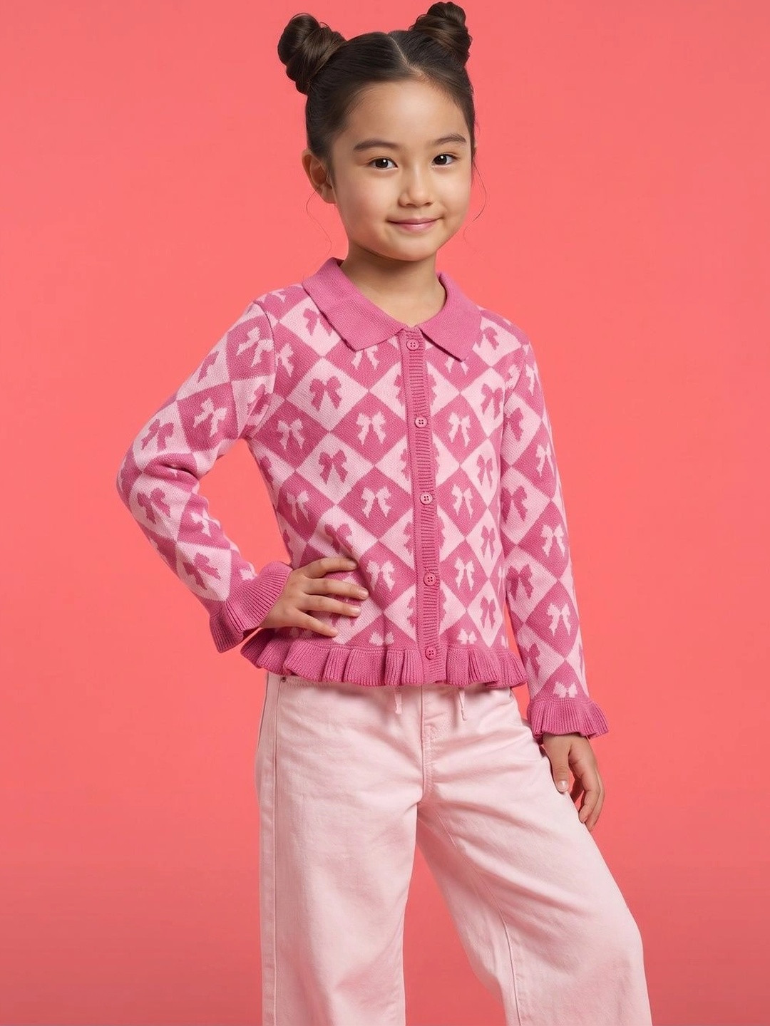 Nauti Nati Girls Argyle Printed Cardigan