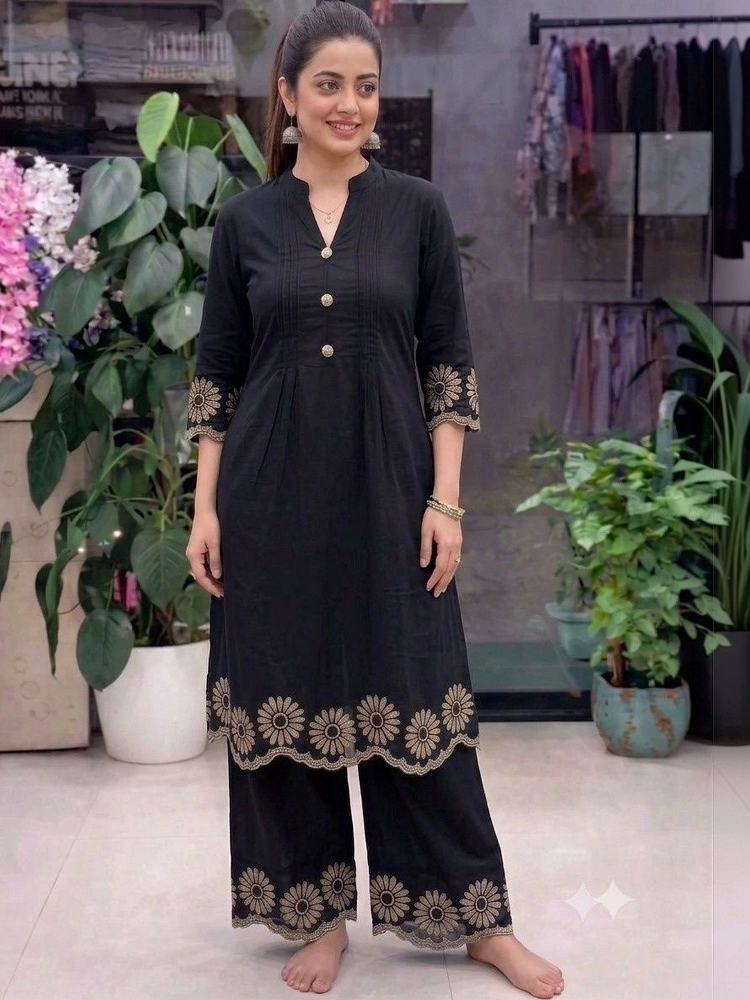 GHUMMAN SONAKSHI Women Ethnic Motifs Embroidered Regular Thread Work Pure Cotton Kurta with Palazzos