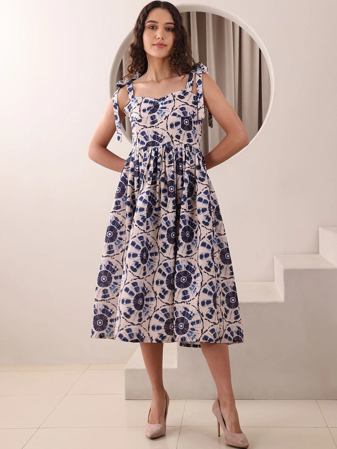 PURVAJA Women Tie and Dye Print A-Line Midi Dress