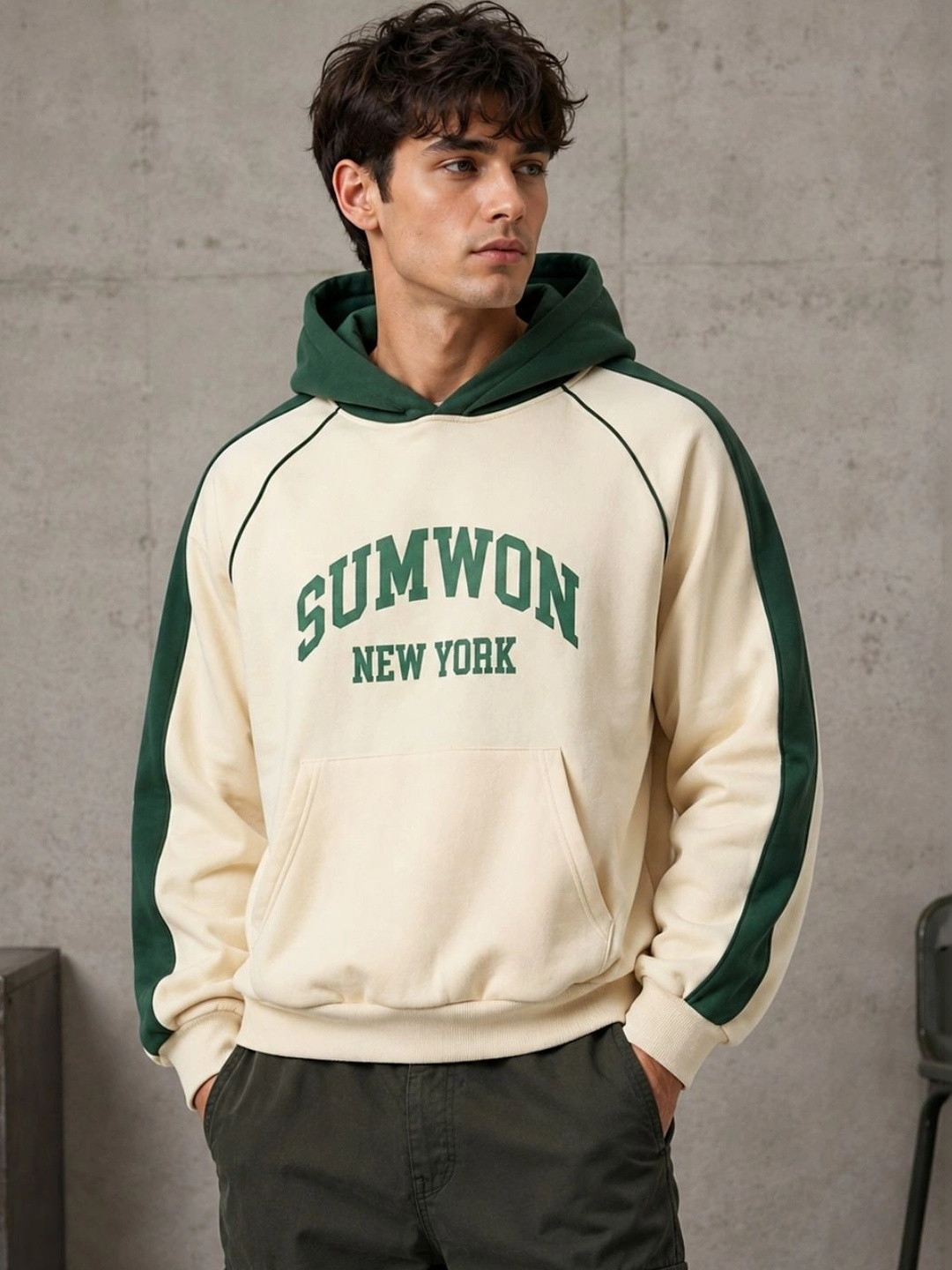 Mast & Harbour Men Colourblocked Hooded Sweatshirt