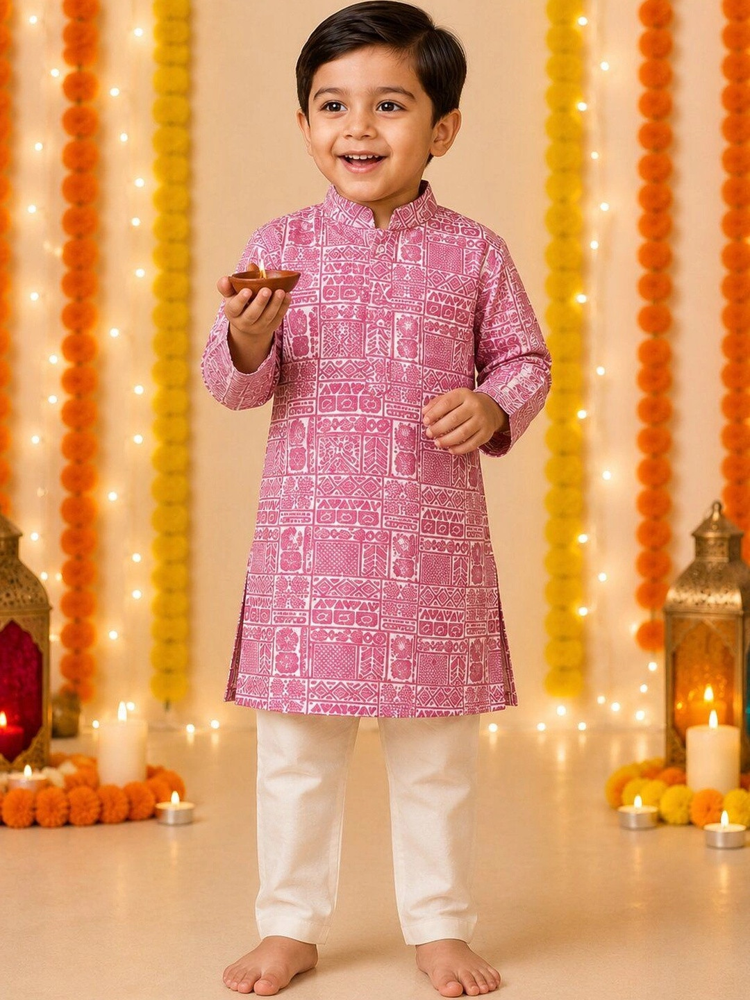 JAANYA Boys Ethnic Motifs Printed Regular Kurta with Pyjamas
