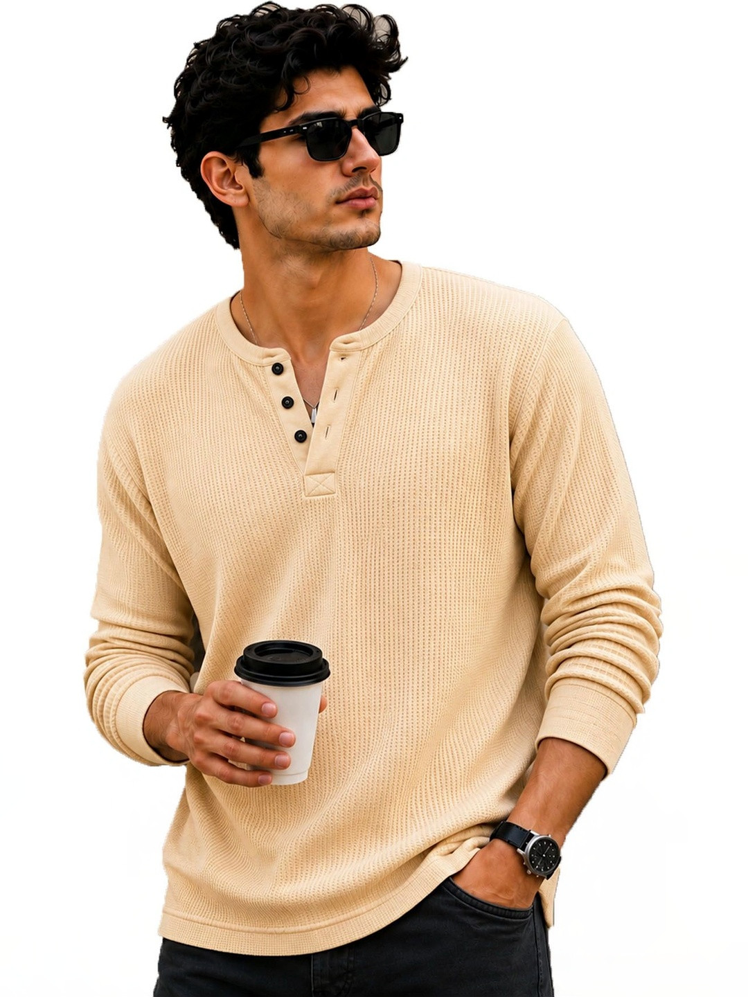 THE BEETEL HOUSE Men Henley Neck T-shirt
