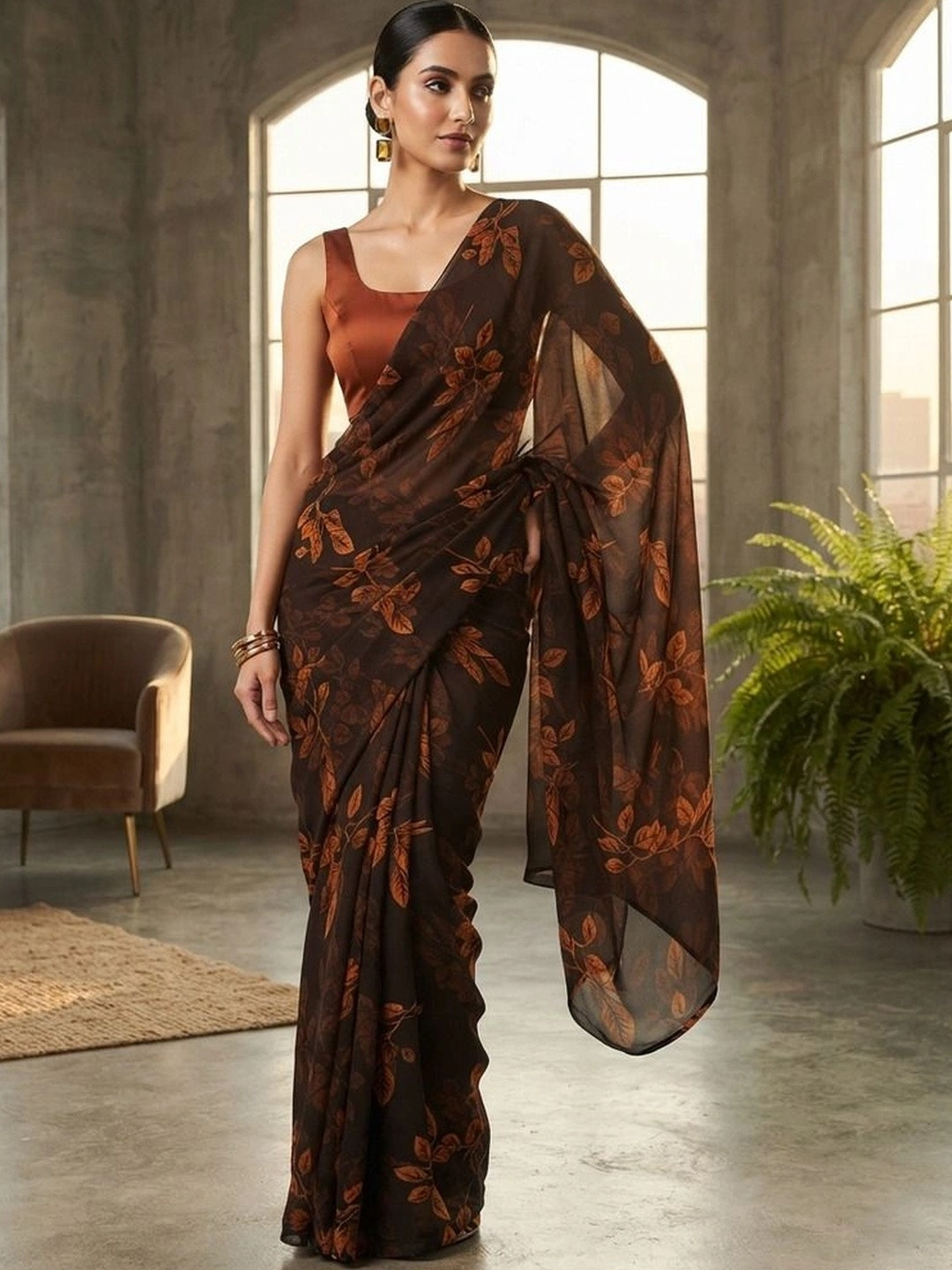RegalDrapes Floral Poly Georgette Saree