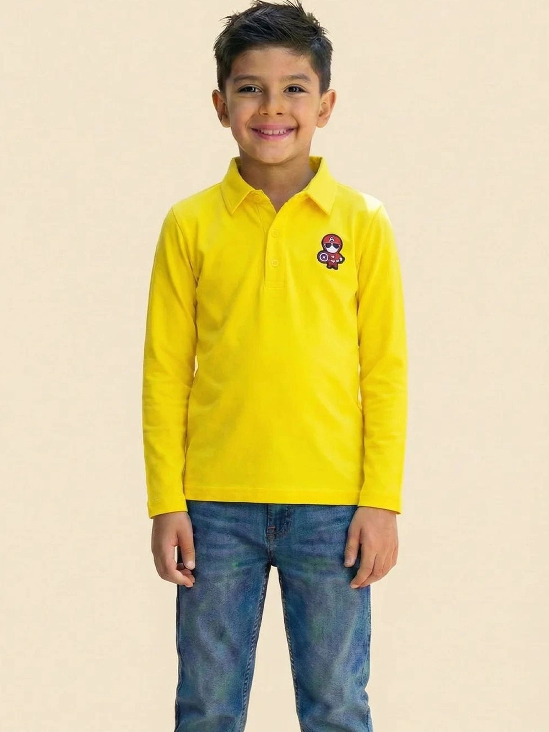 SPUNKIES Boys Captain America Solid Polo Collar Cotton T-shirt