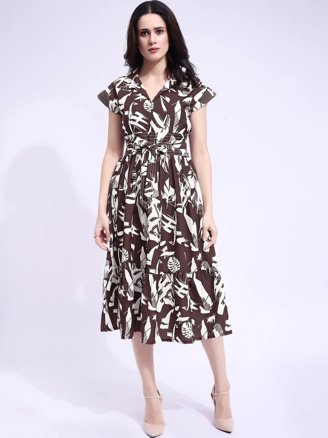PURVAJA Women Tropical Print A-Line Midi Dress