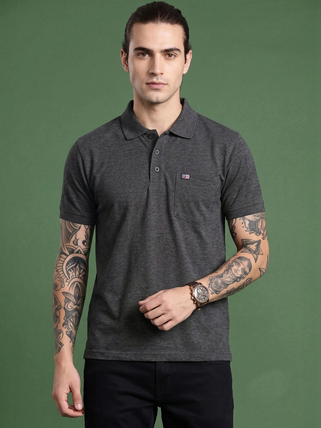 BAESD Men Polo Collar Pockets T-shirt