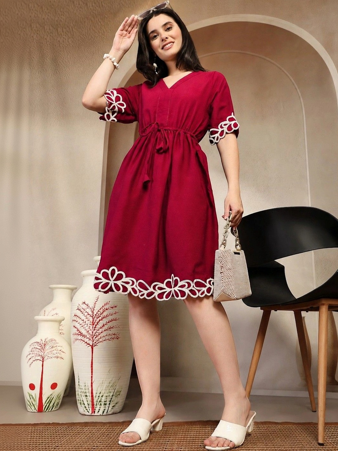 Tzelynn A-Line Women Short Sleeves Midi Dress