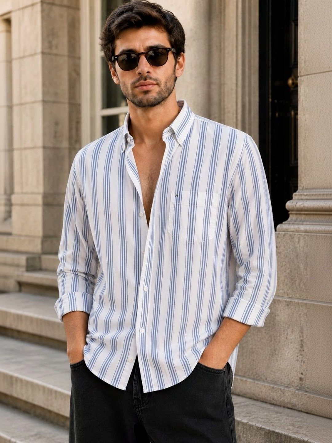 XKIND Men Standard Slim Fit Striped Casual Shirt