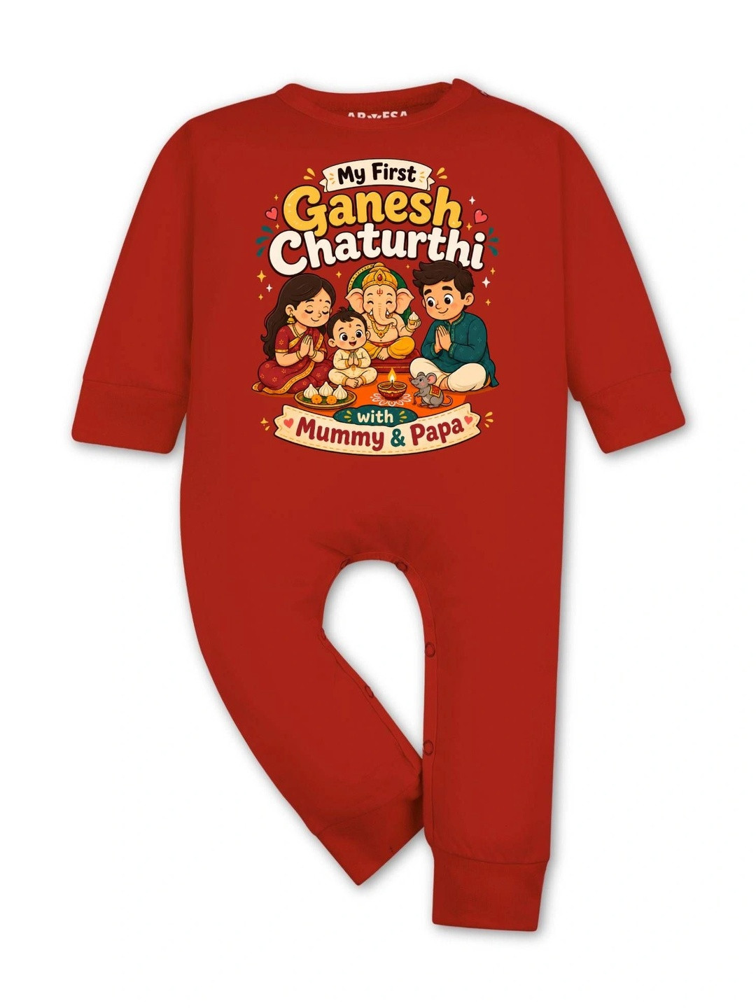 Arvesa Ganesh Chaturthi Unisex Kids Infants Printed Cotton Rompers