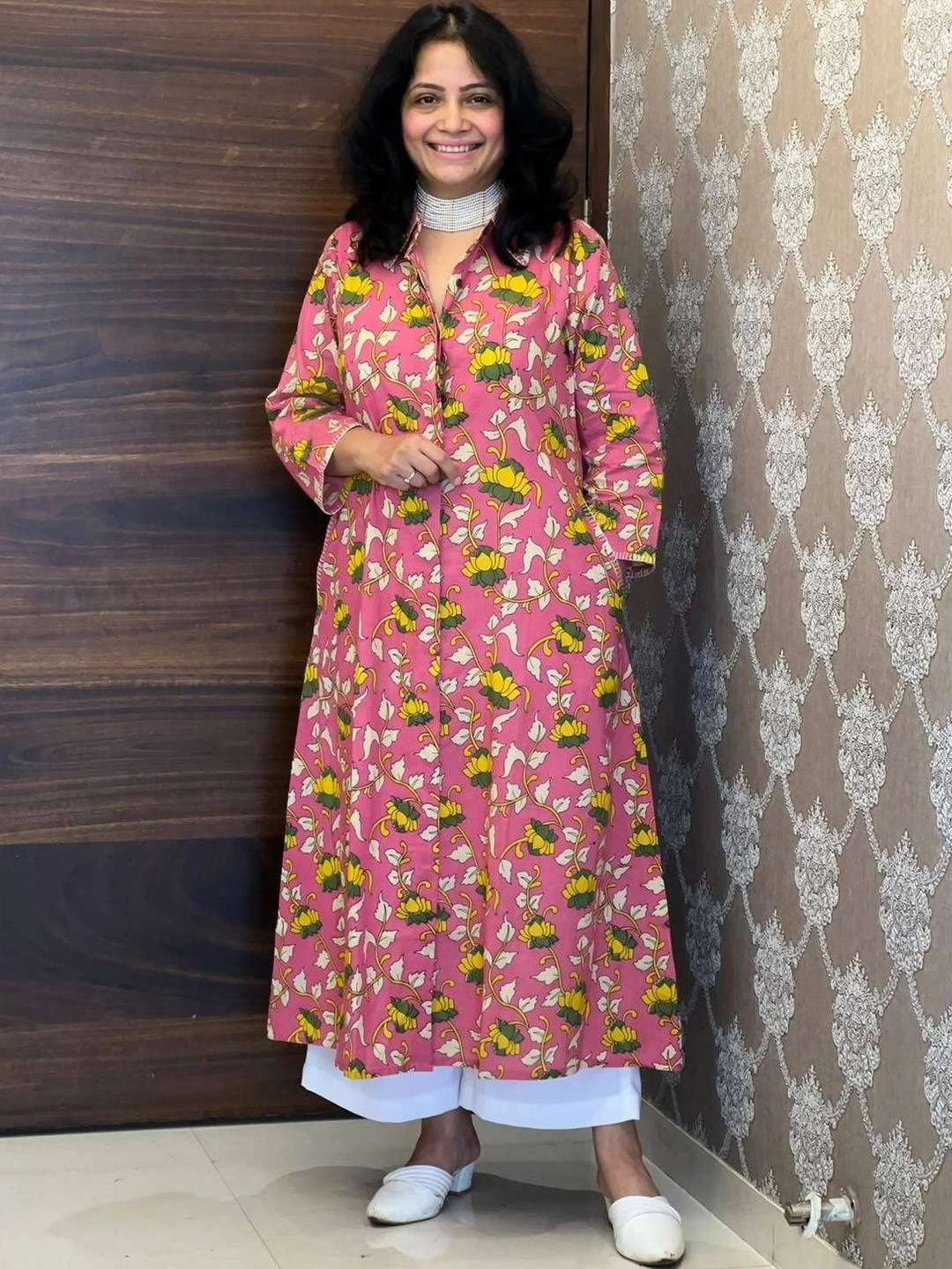 Belle Creations Pune Pink Colour Kalamkari Cotton A Line Kurti