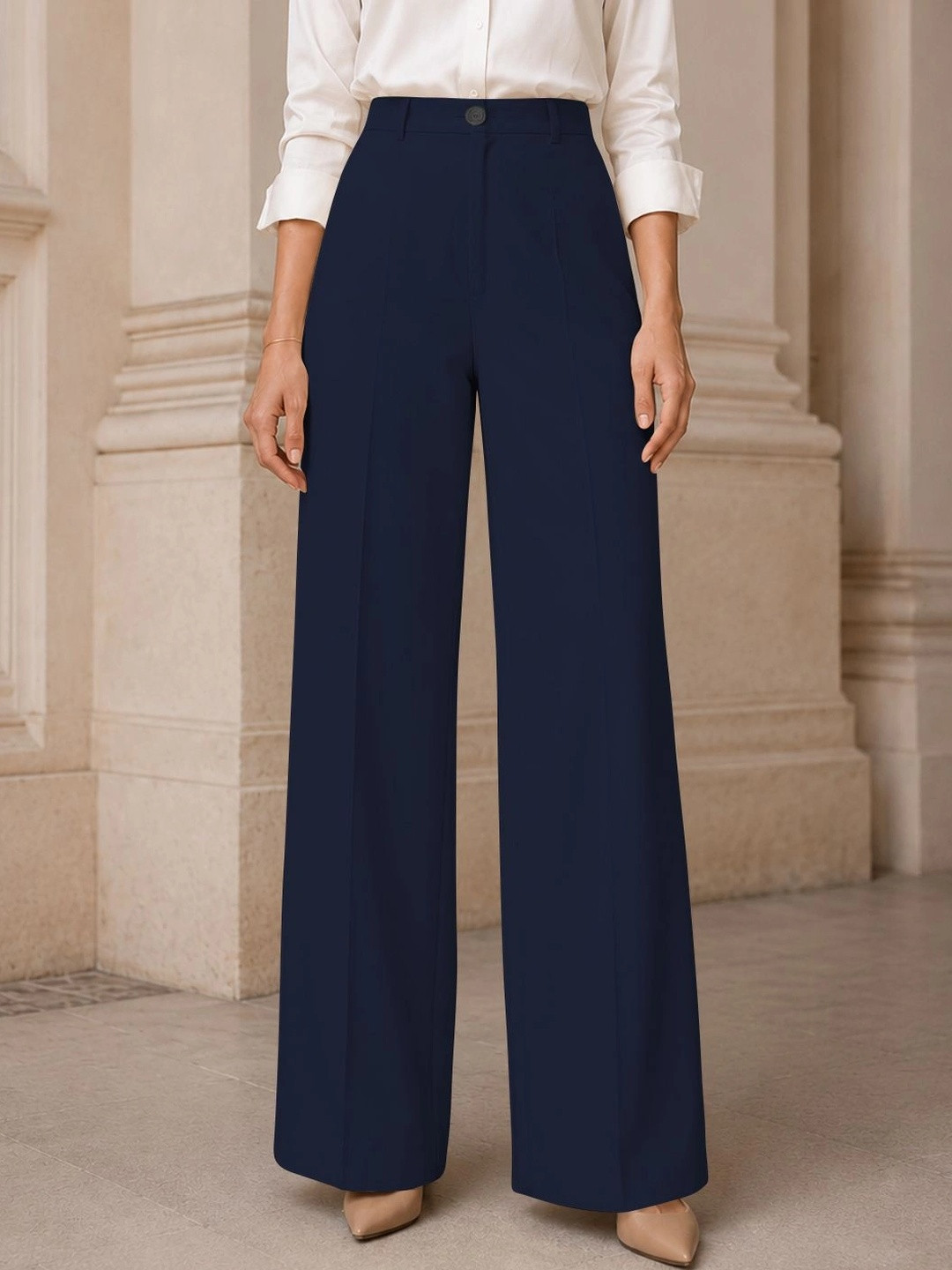 CILIMILI Women Relaxed Straight Leg Straight Fit High-Rise Easy Wash Trousers