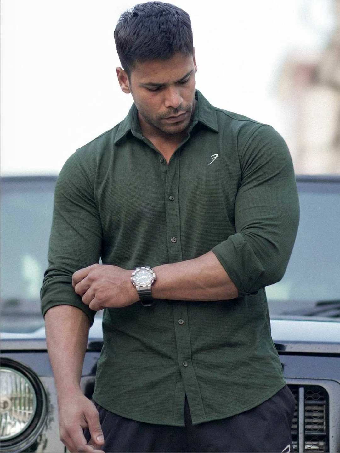 FUAARK Foundation Fullsleeves Polyester Three-Quarter Sleeves Slim Fit Shirt