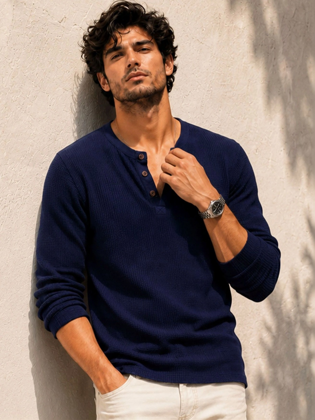 THE BEETEL HOUSE Men Henley Neck T-shirt