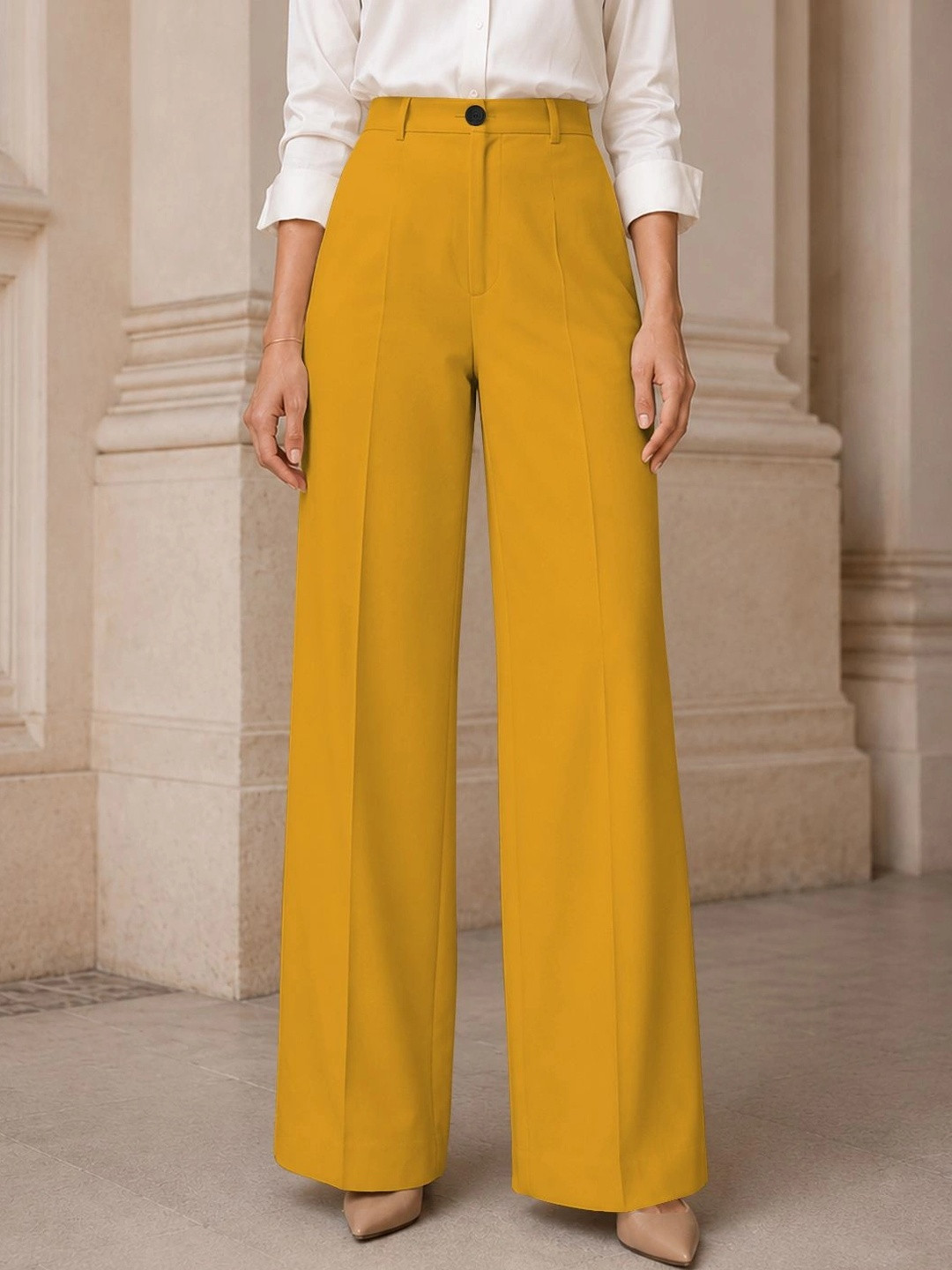 CILIMILI Women Relaxed Straight Leg Straight Fit High-Rise Easy Wash Trousers