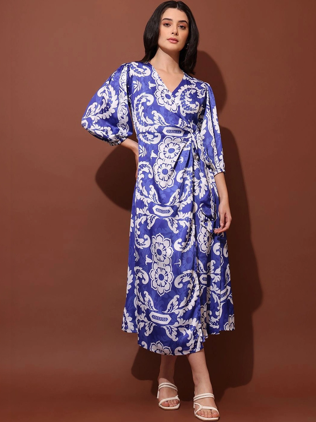 PURVAJA Women Bohemian Print Satin Midi Dress