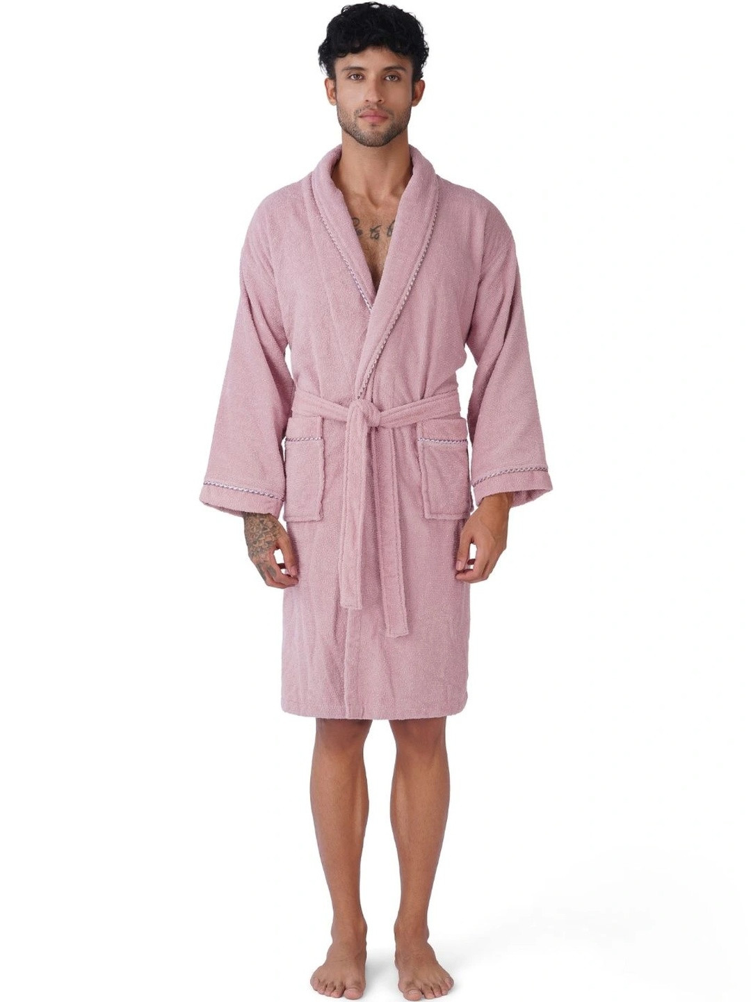 RANGOLI Men Sunshine Cotton Drawstring Knee Length Bath Robe 550 GSM