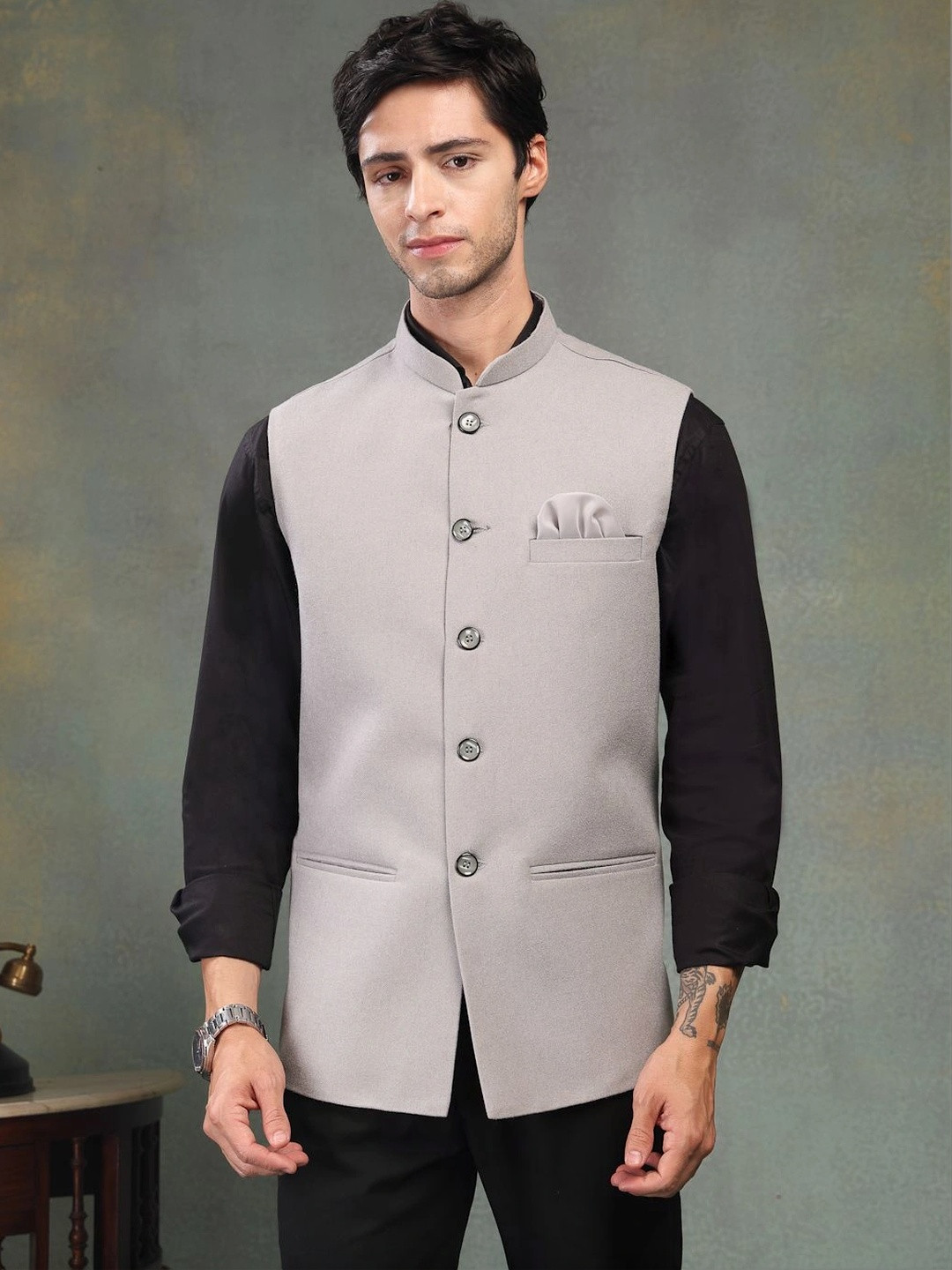 Badoliya & Sons Men Wool Woven Nehru Jackets
