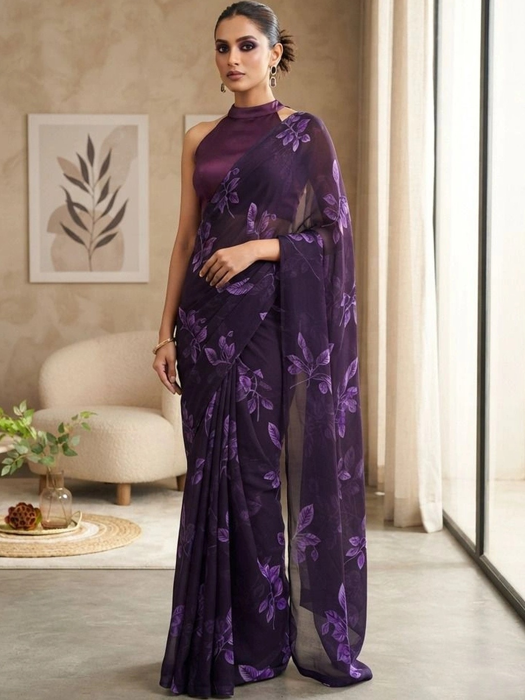 RegalDrapes Floral Poly Georgette Saree
