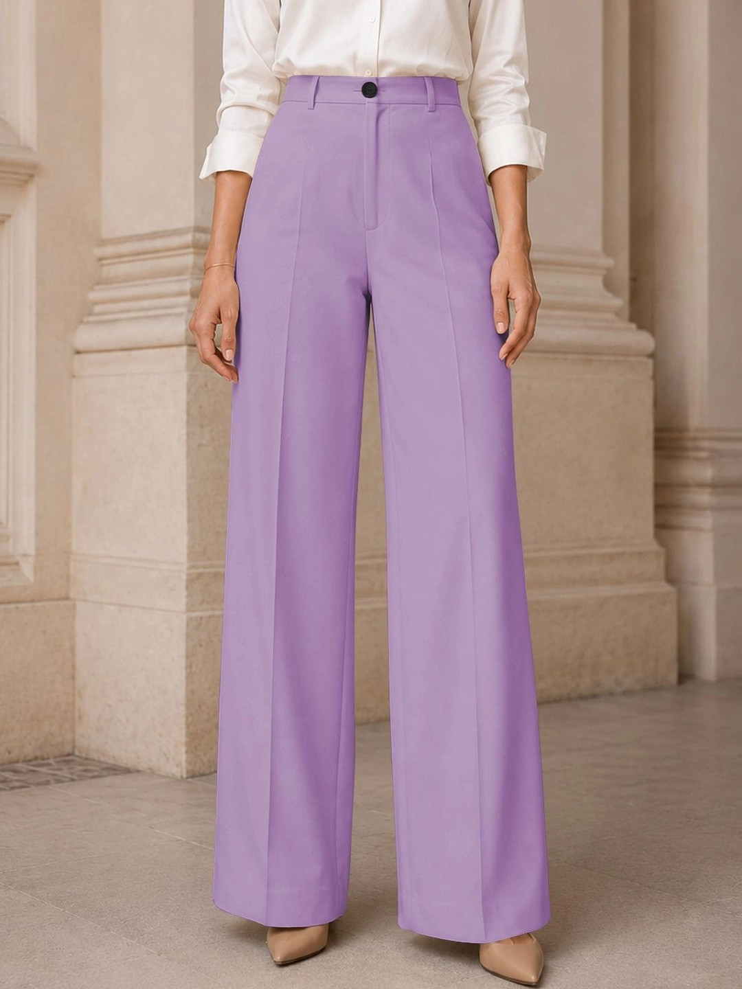 CILIMILI Women Relaxed Straight Leg Straight Fit High-Rise Easy Wash Trousers