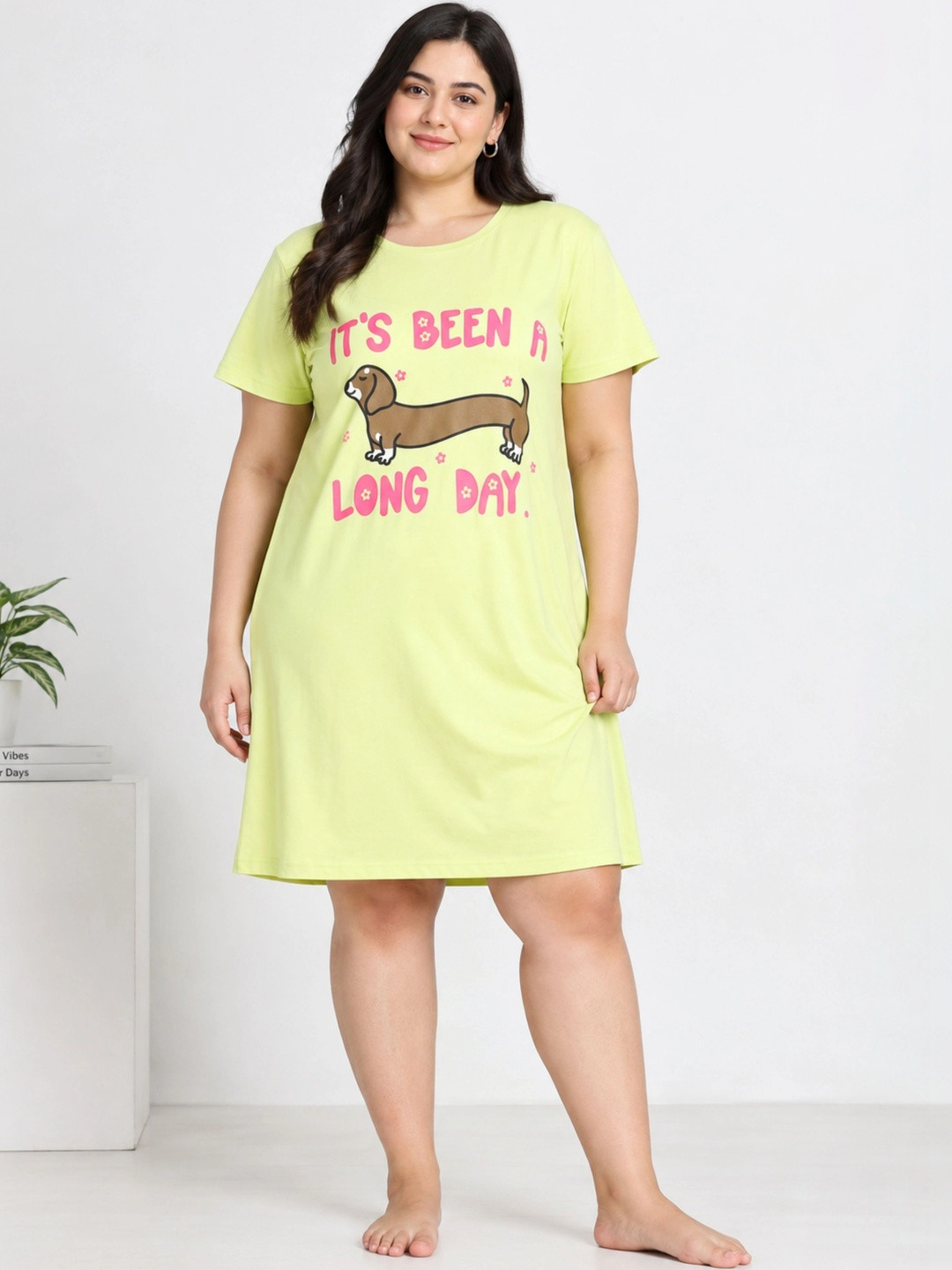 9shines Label Women Hosiery Cotton Graphic Printed Short Nightdress