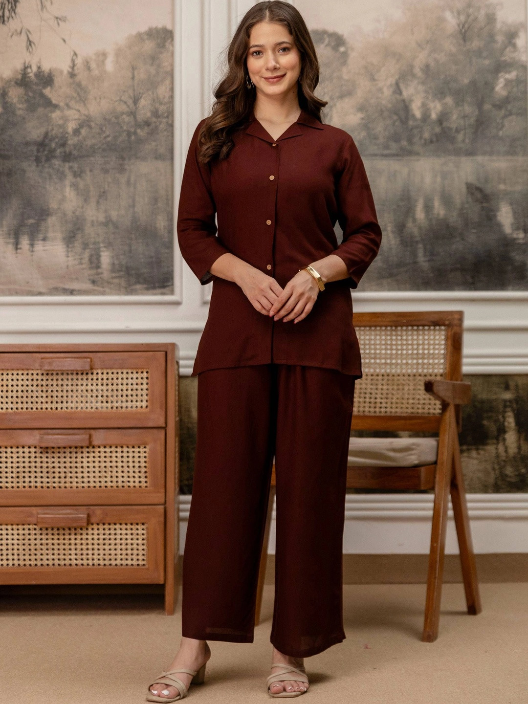 Veshviti Solid Top with Palazzos