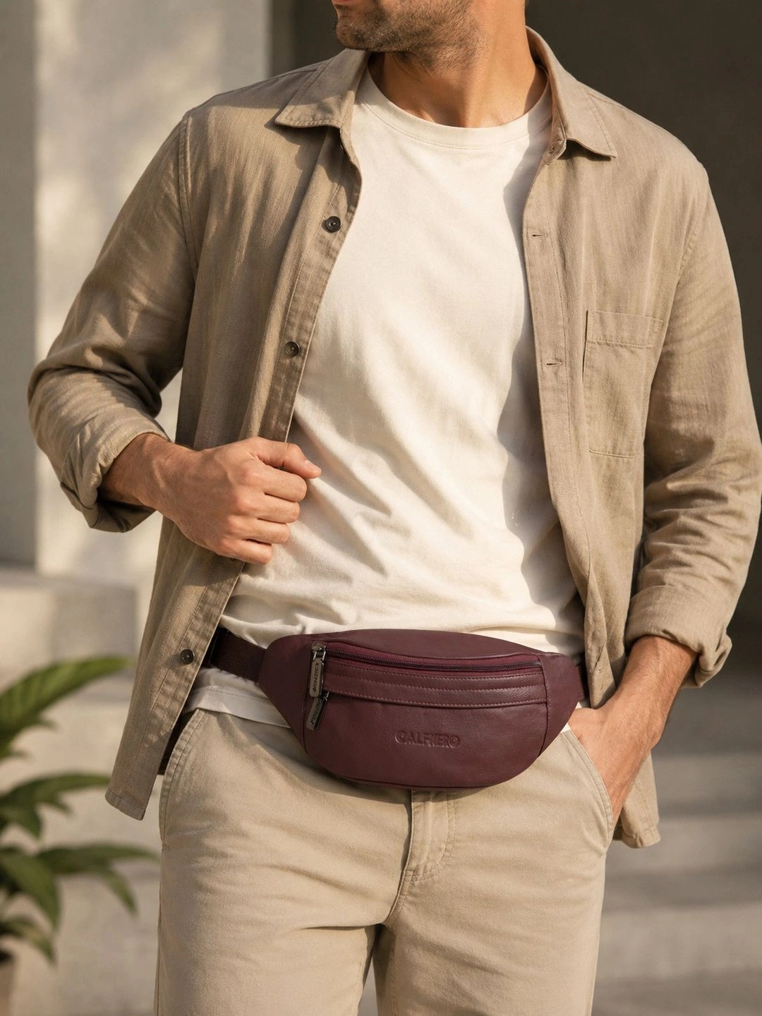 CALFNERO Genuine Leather Textured Waist Pouch