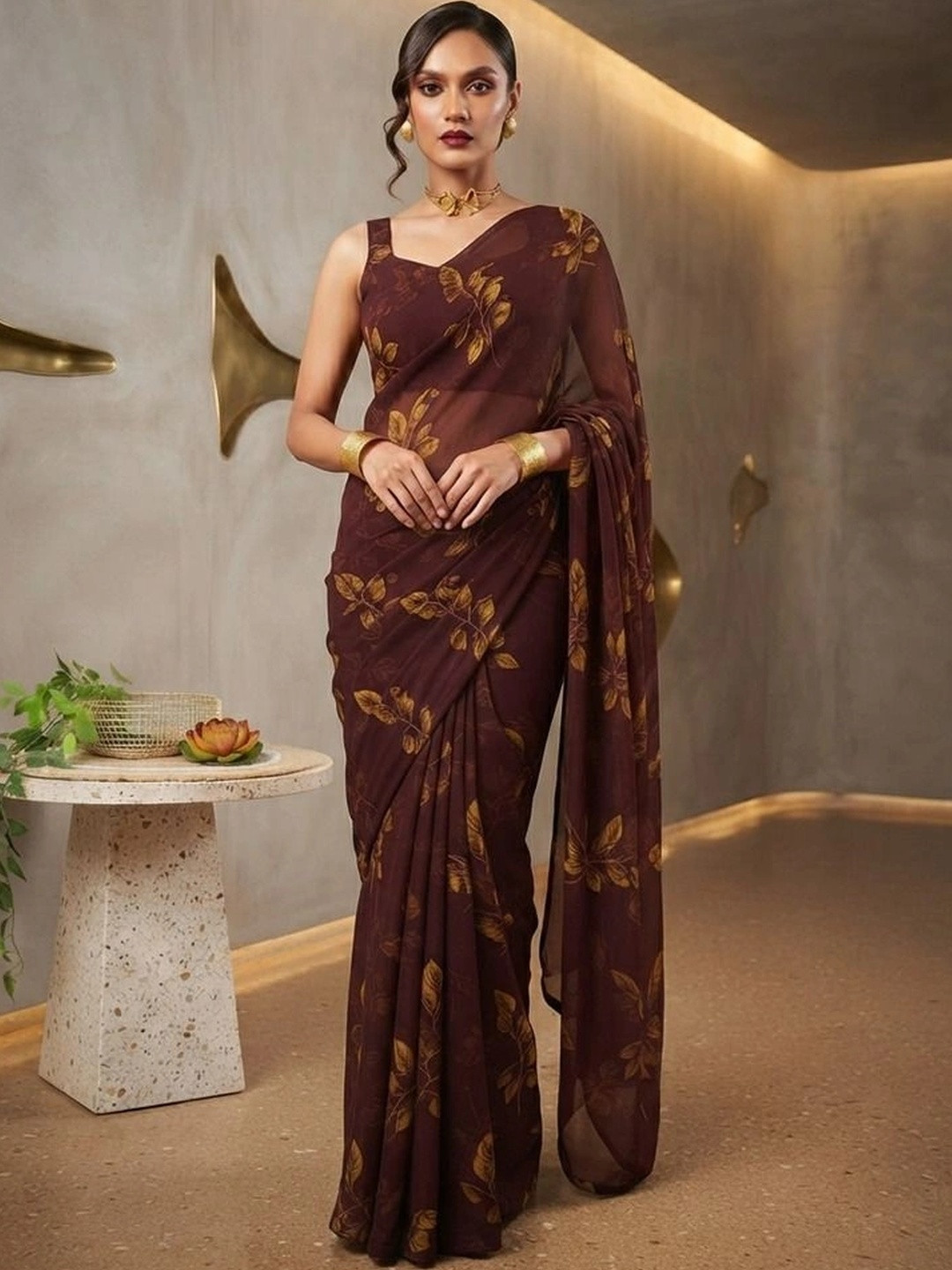 RegalDrapes Floral Poly Georgette Saree