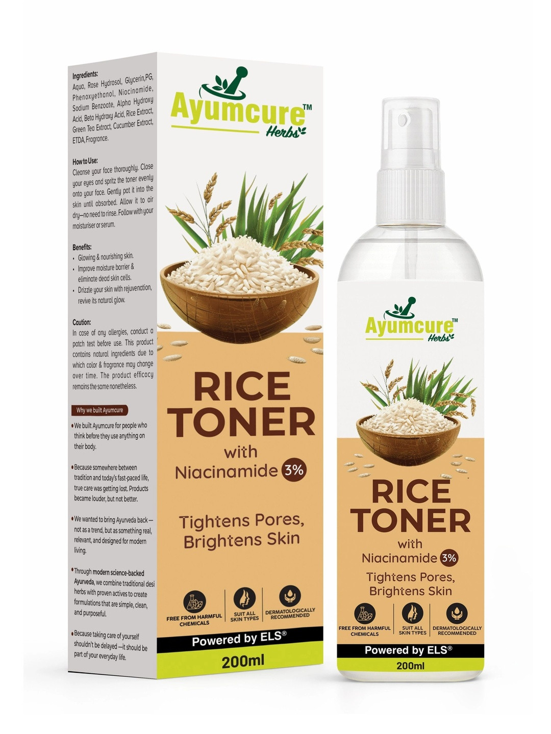 Ayumcure Rice Toner With Niacinamide - 200 ml