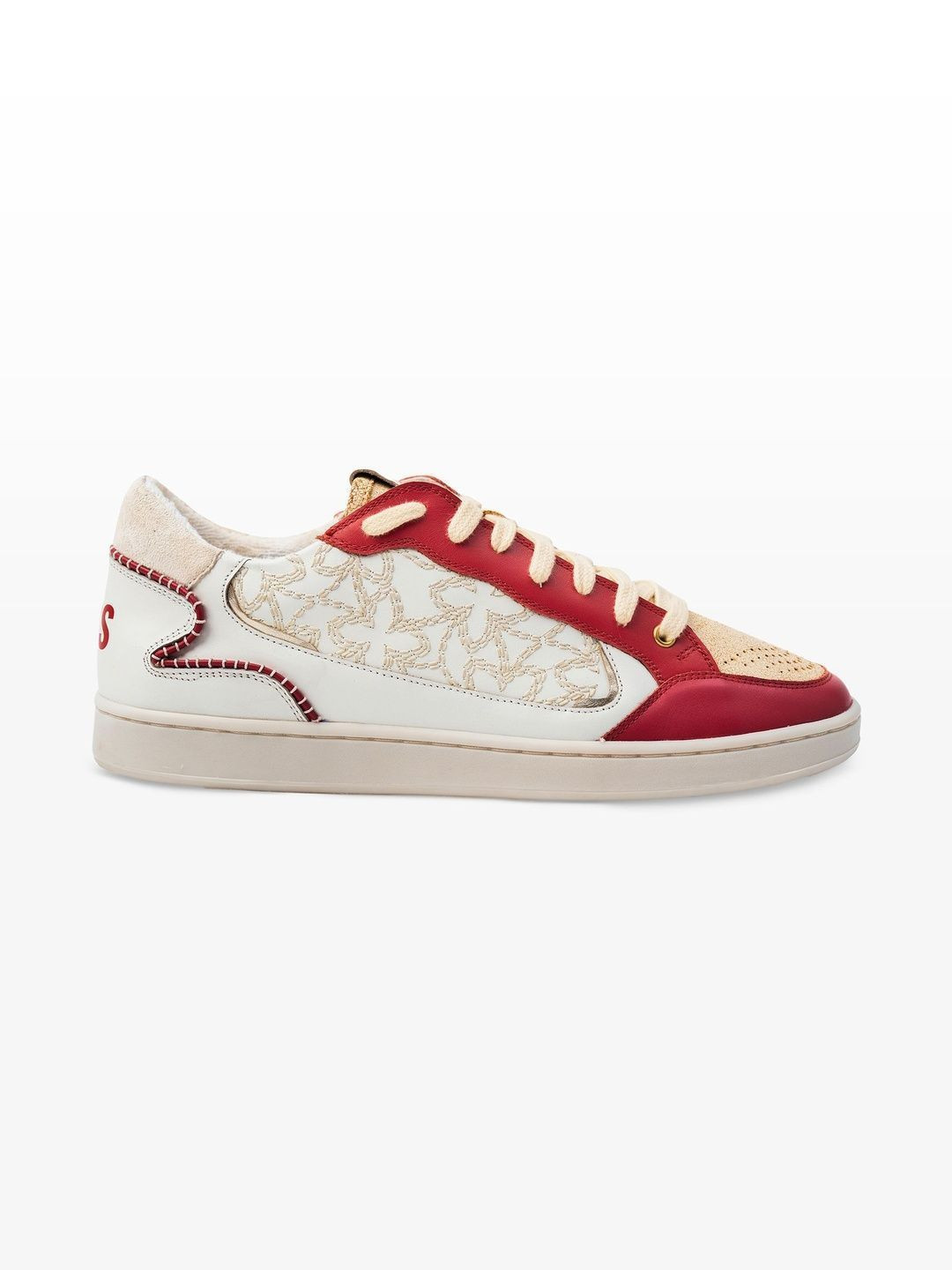 GULLYLABS Men Leather Embroidered Manik Red Ethnic Shoes