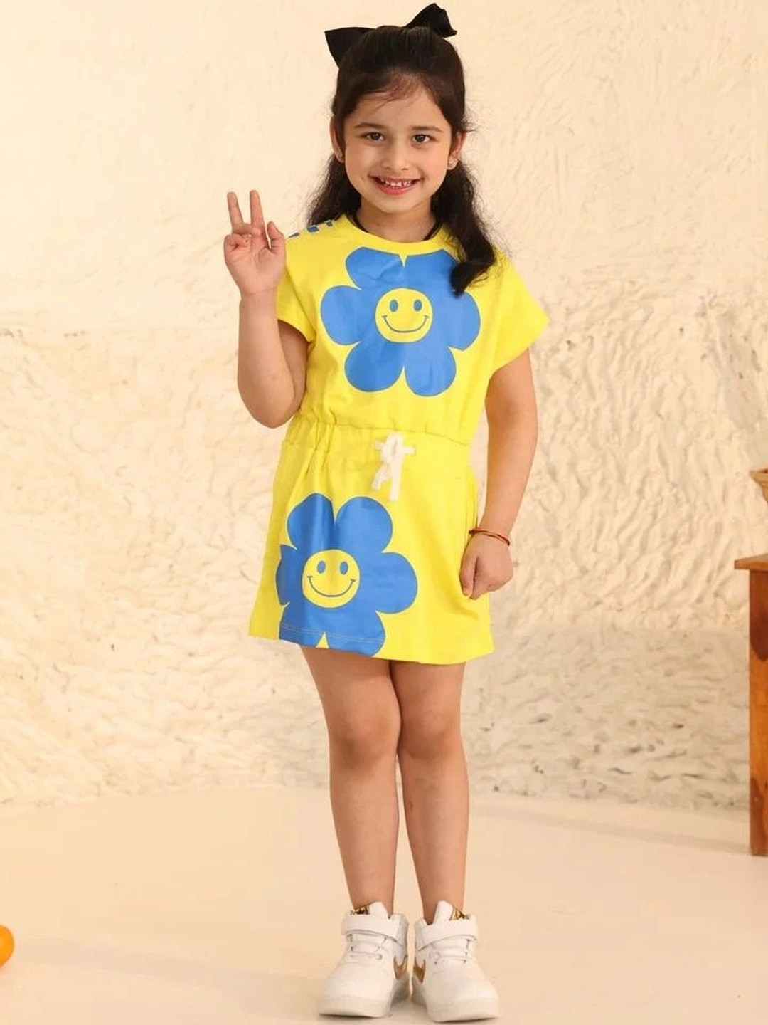 SPUNKIES Girls Yellow Floral Printed Cotton Tops