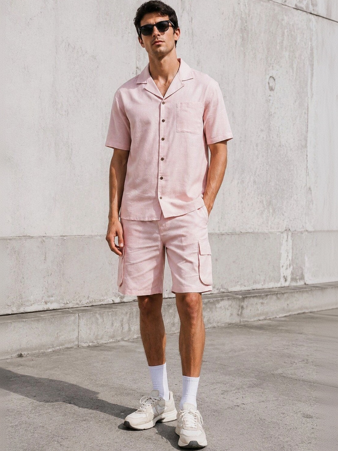 Roadster Men Linen Solid Shirt with Shorts