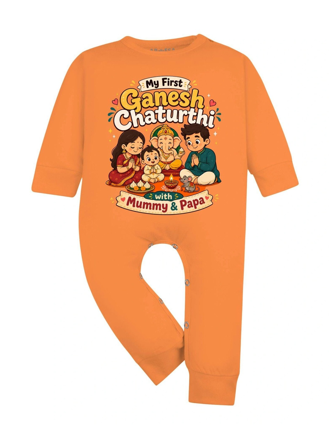 Arvesa Ganesh Chaturthi Infants Printed Cotton Rompers