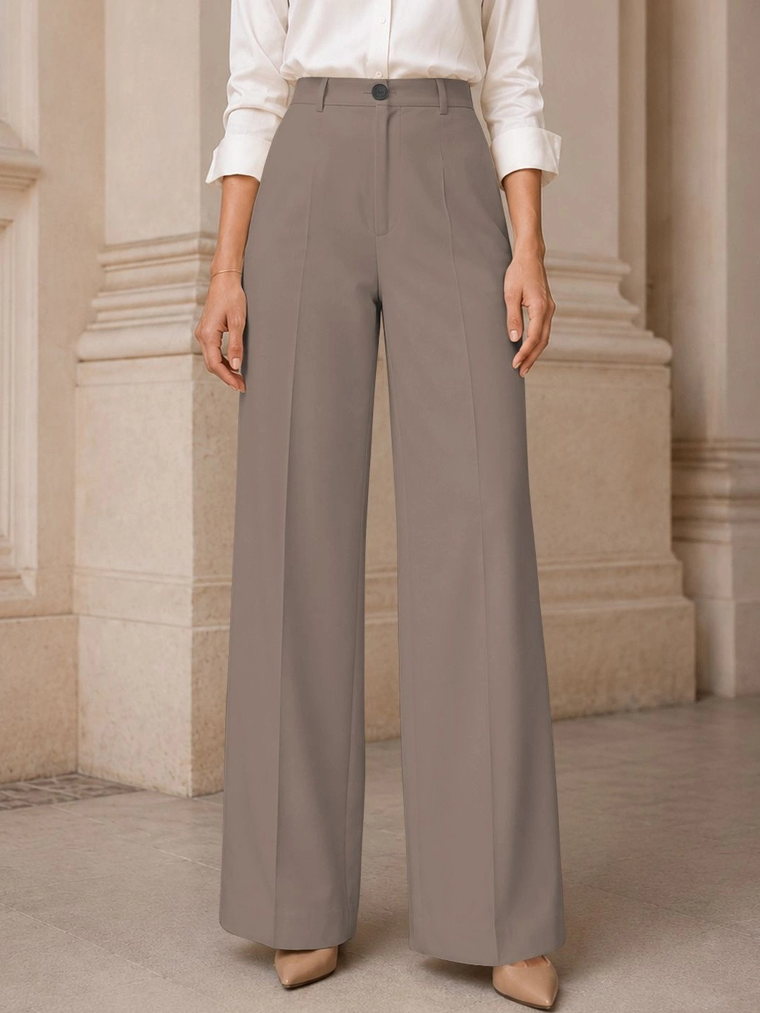 CILIMILI Women Relaxed Straight Leg Straight Fit High-Rise Easy Wash Trousers