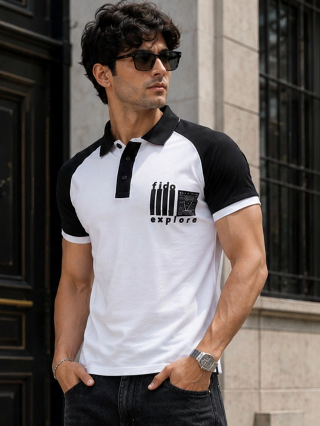 YAK YAK Men Typography Colourblocked Polo Collar T-shirt