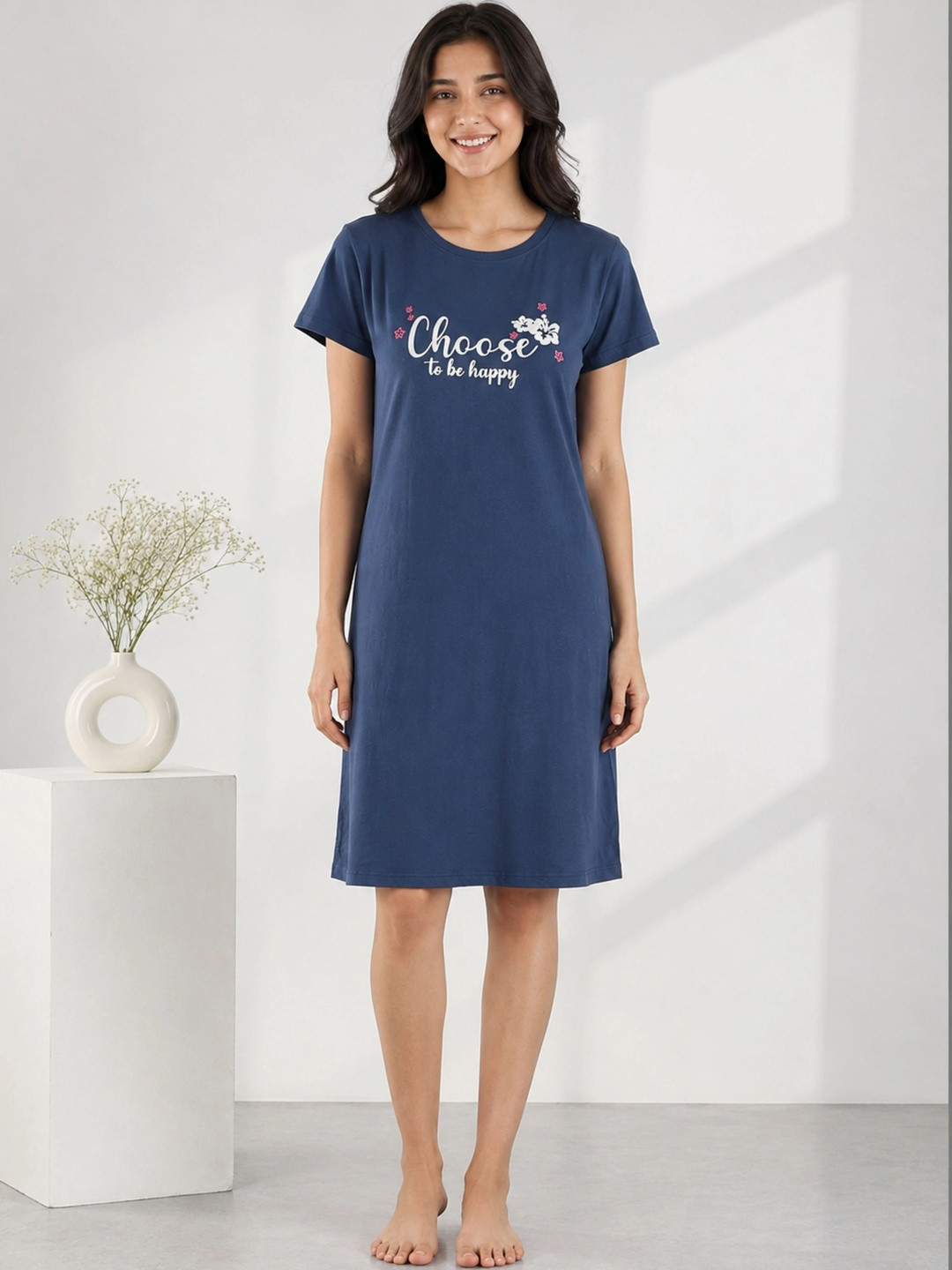 9shines Label Women Hosiery Cotton Graphic Printed Short Nightdress