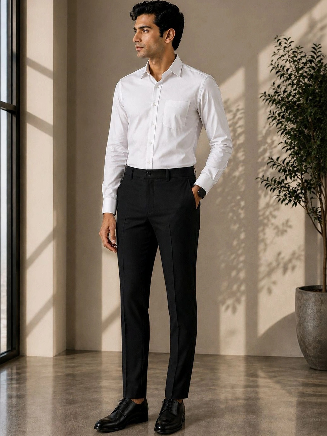 HERE&NOW Men Slim Fit Easy Wash Trousers