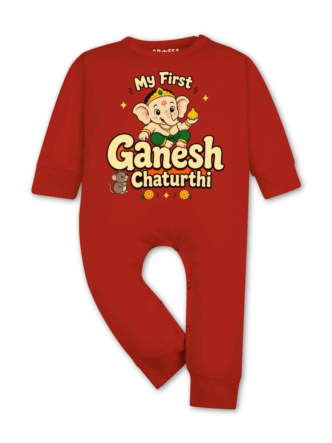 Arvesa Ganesh Chaturthi Infants Printed Cotton Rompers