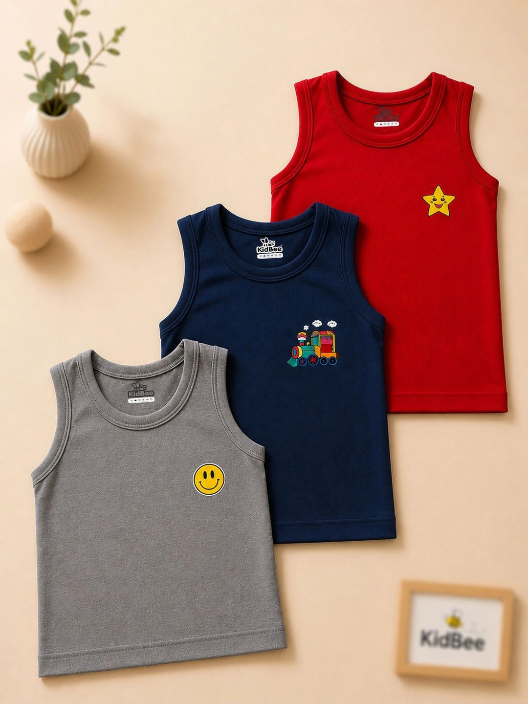 KidBee Kids Pack Of 3 Cotton Innerwear Vests