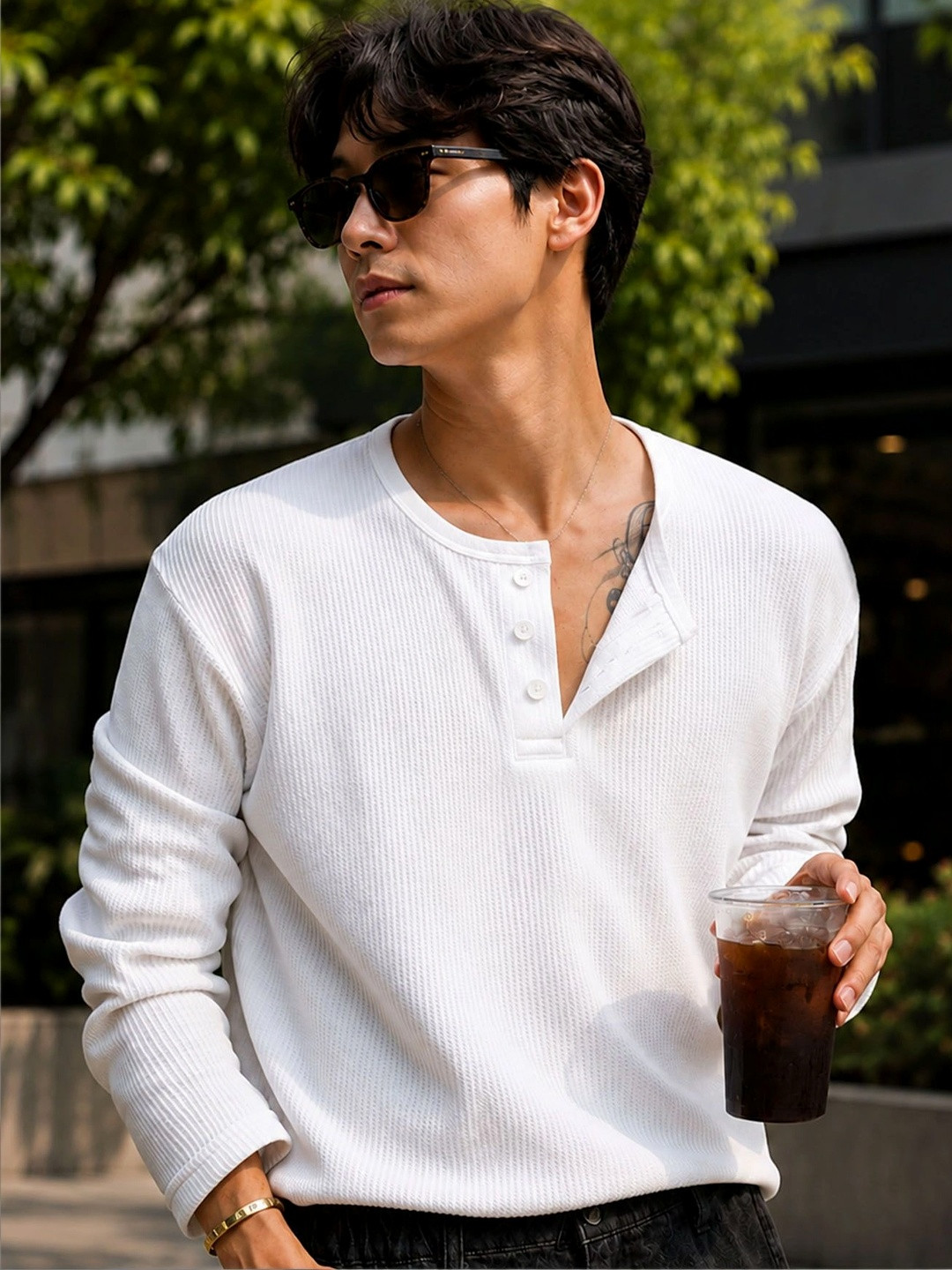 THE BEETEL HOUSE Men Henley Neck T-shirt