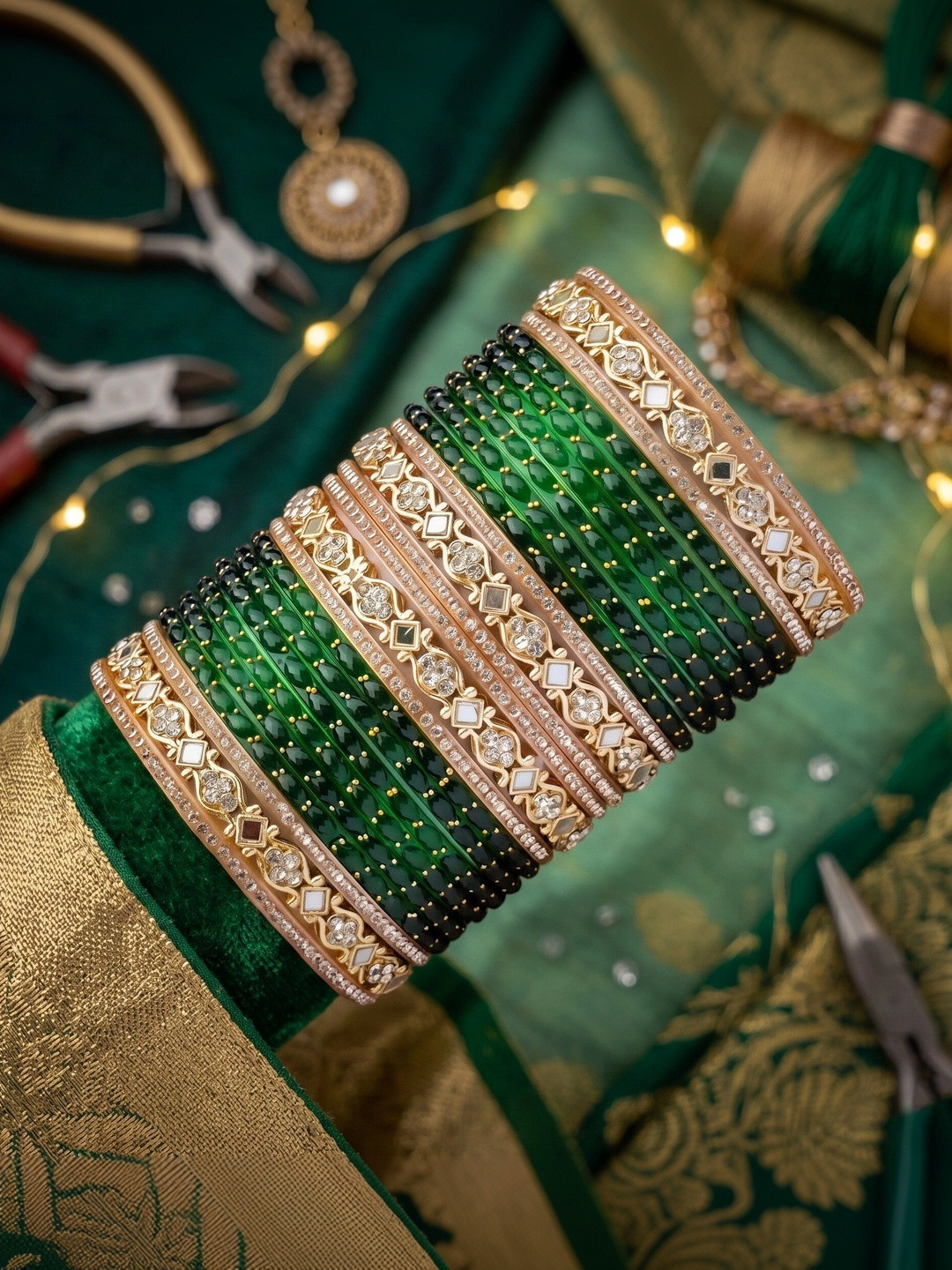 SRKBS Gold-Plated Mirror Pearls Bangle