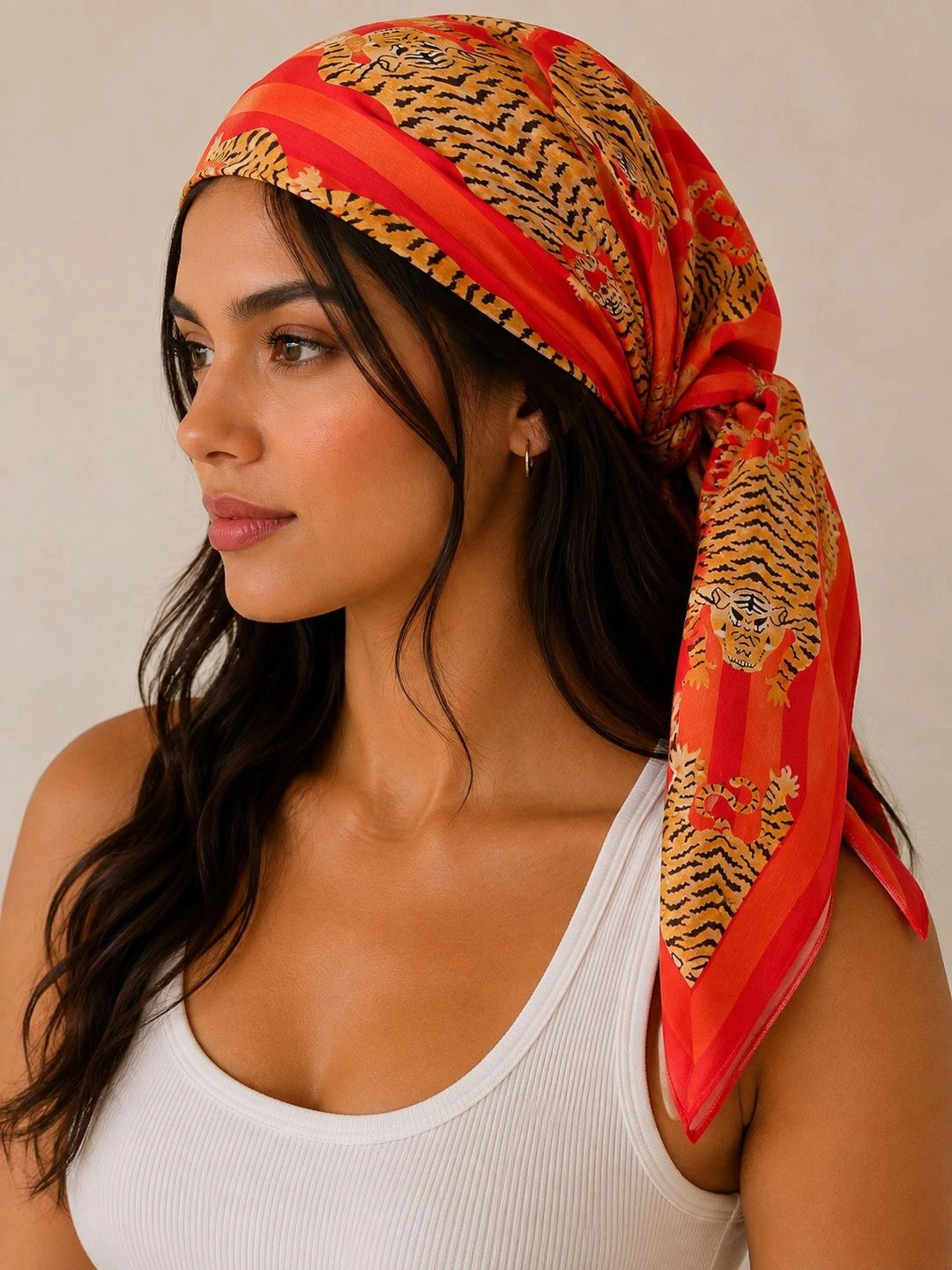 Ravaiyaa Orange & Pink Tiger Printed Pure Cotton Bandana
