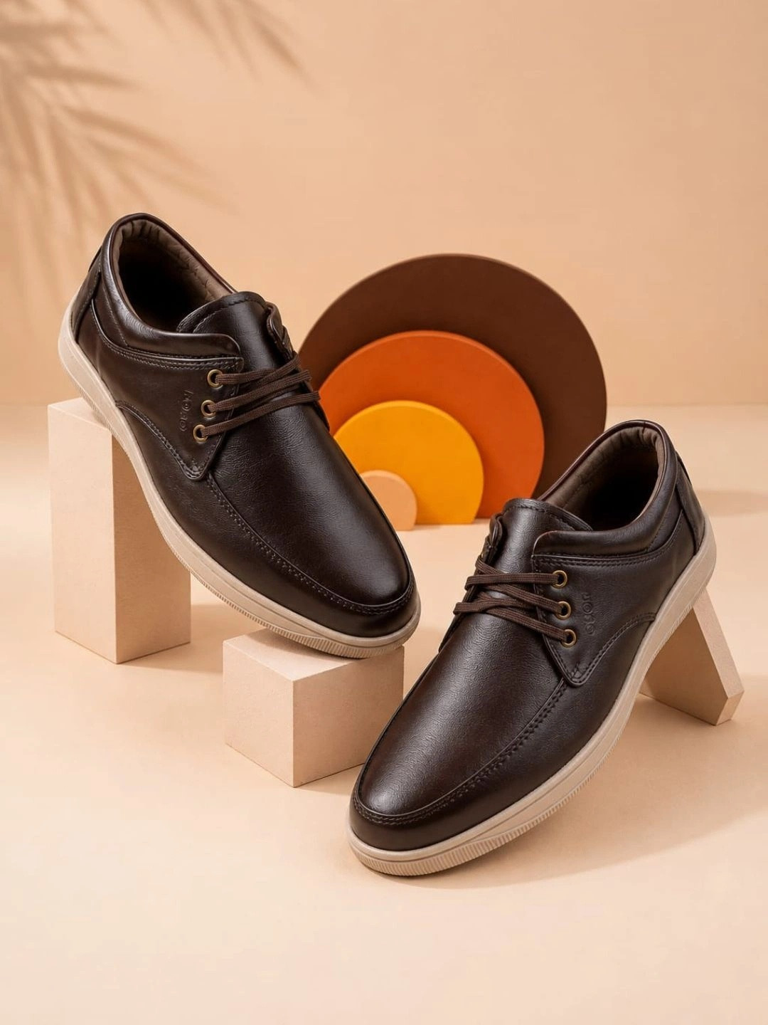 FOR-B Men Leather Round Toe Lace-Ups Formal Derbys