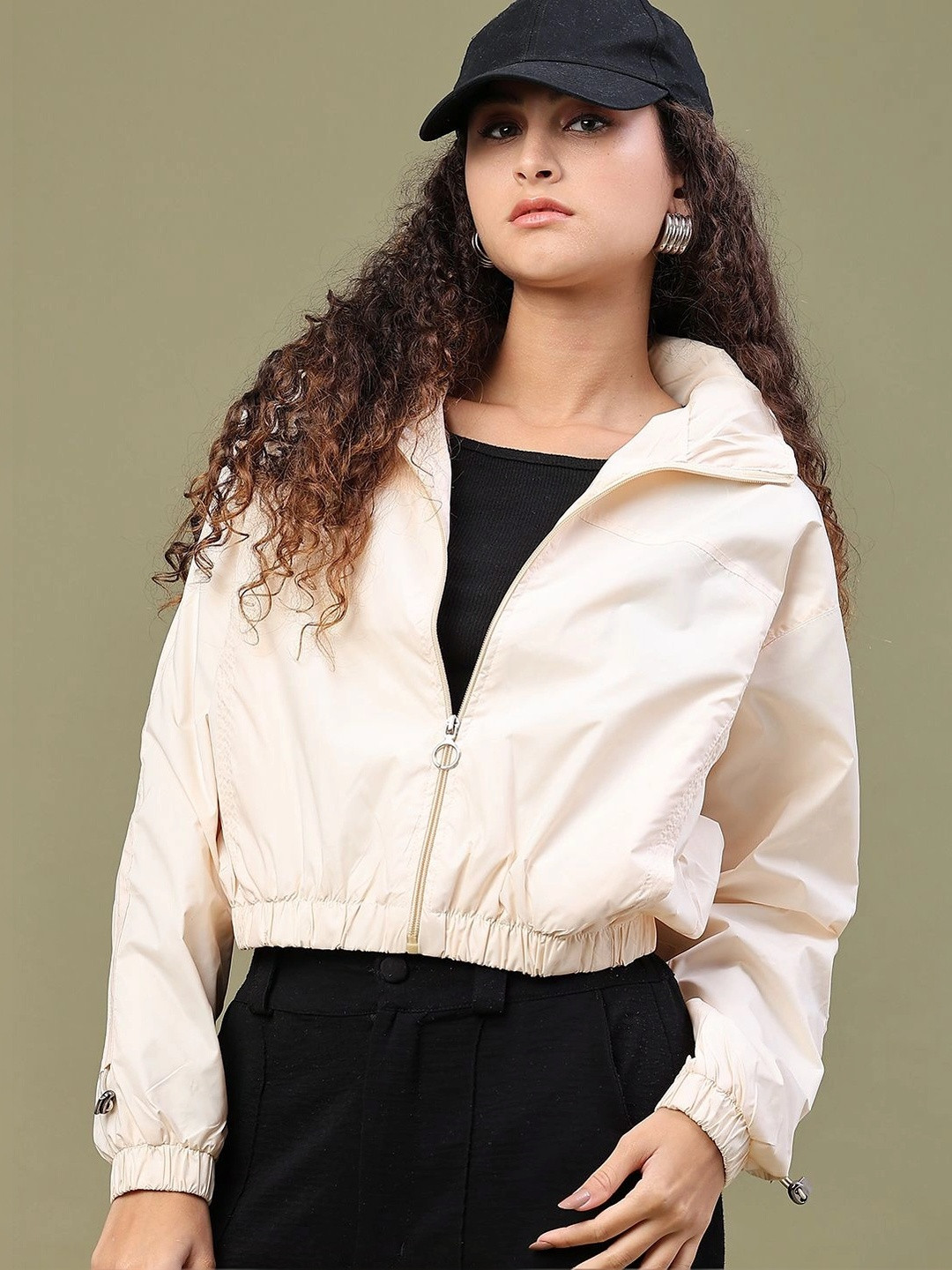 LIMEROAD Women Lightweight Crop Bomber Jacket
