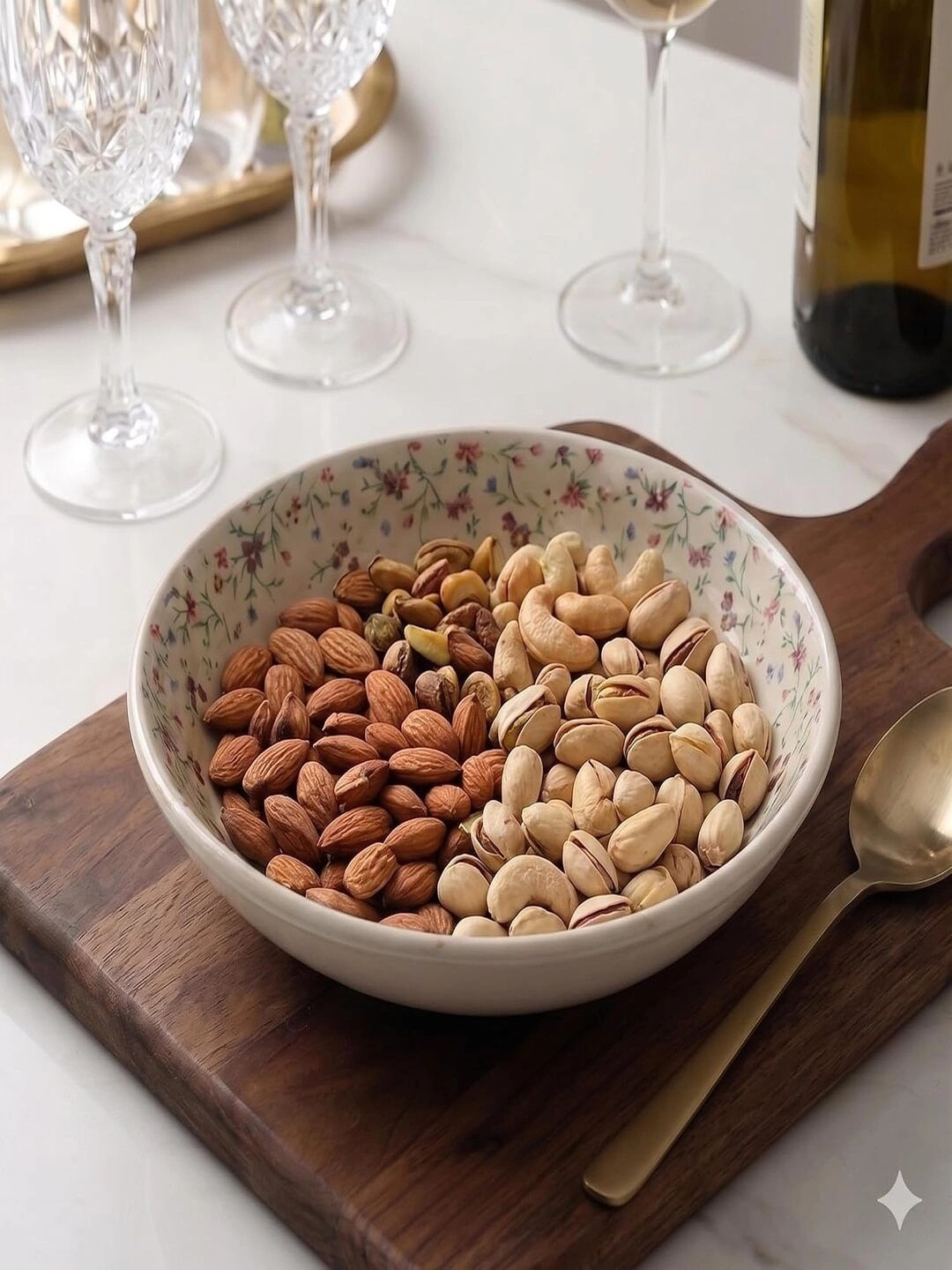 MIAH Decor Cream Floral Stoneware Botanical Rim Round Serving Ceramic Bowl 900 ml