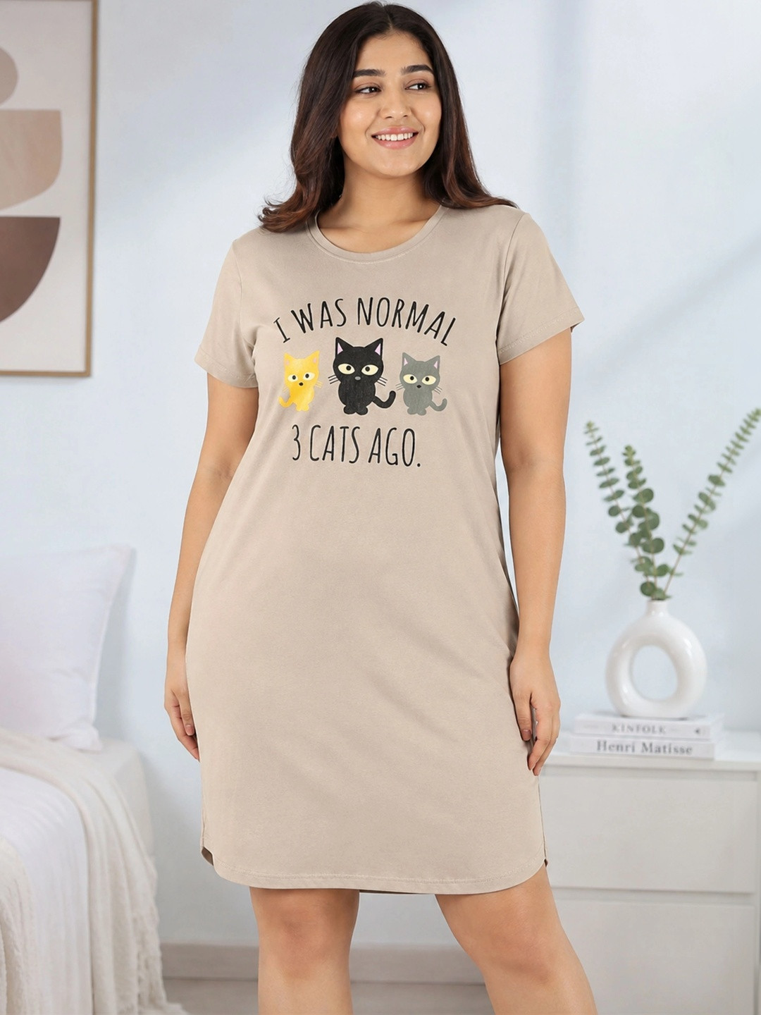 9shines Label Women Hosiery Cotton Graphic Printed Short Nightdress