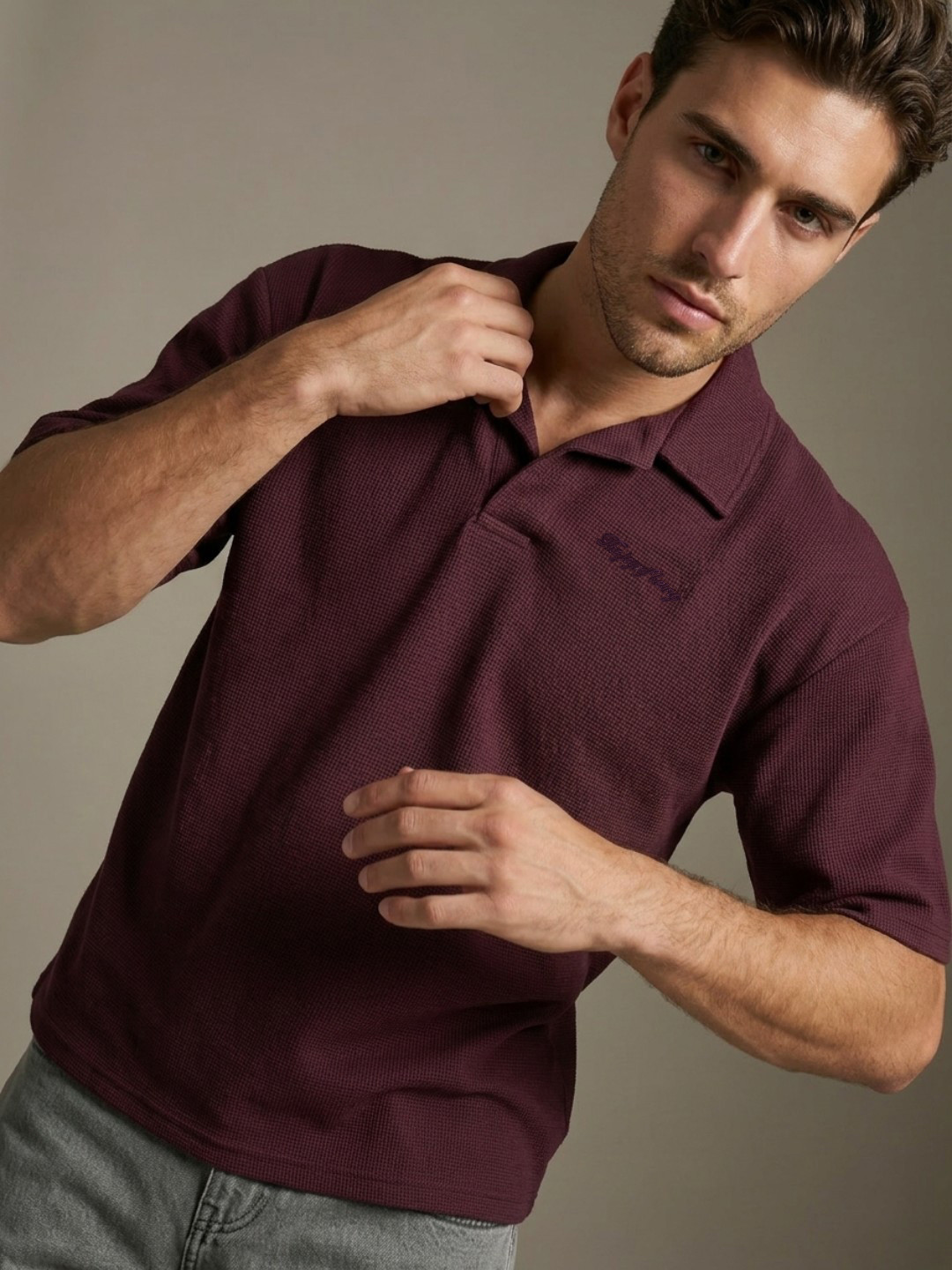 glitchez Men Polo Collar Oversized Fit T-shirt