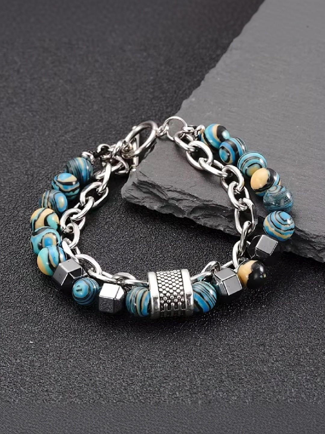 BRAHMSHAKTI Men Turquoise Multistrand Bracelet