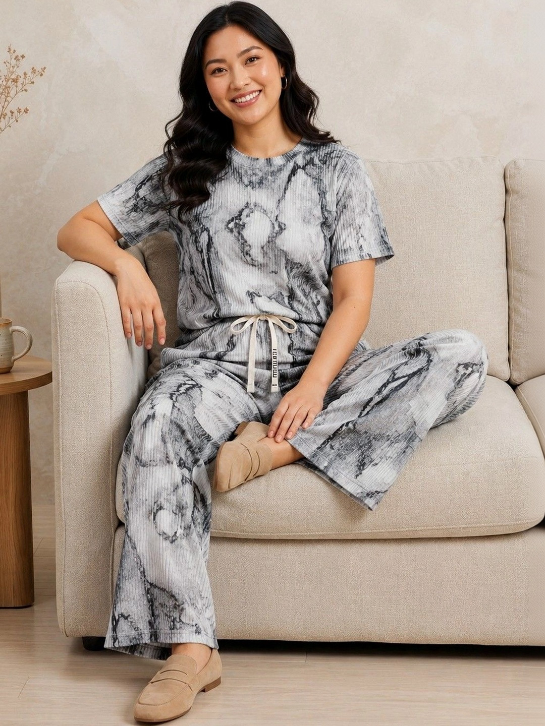 FITIN OUTFIT Women Grey Polyester Night suits