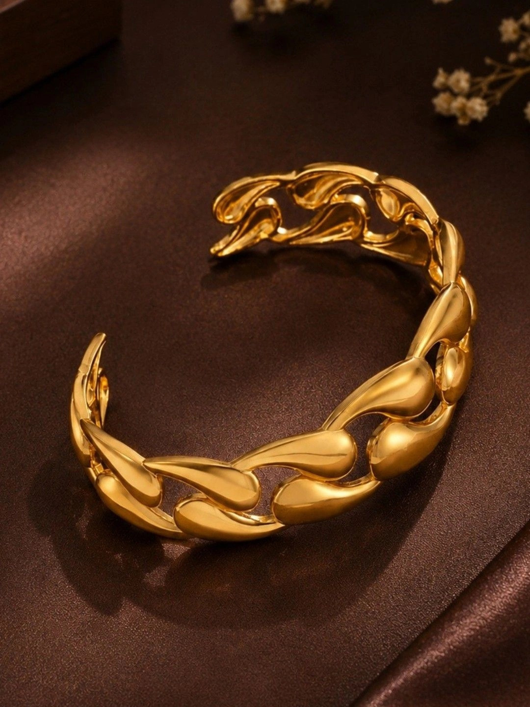 OOMPH Gold Waterdrop Shape Anti Tarnish Broad Cuff Bracelet
