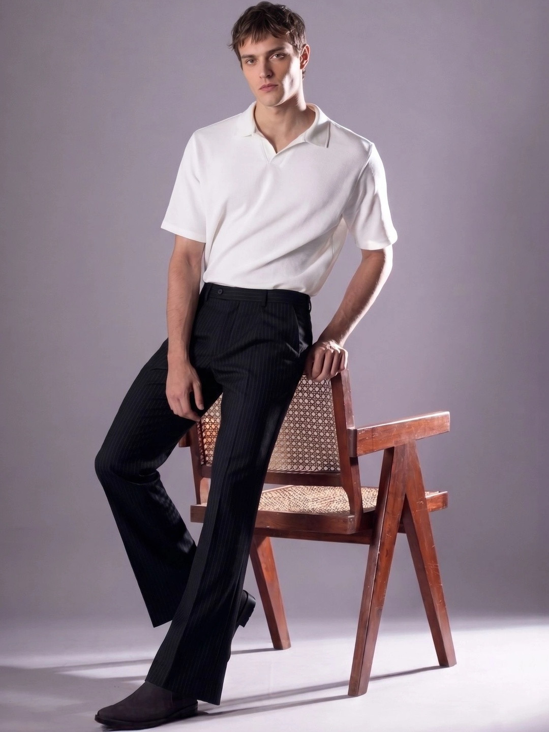 SAINT PEACH Men's Mid-Rise Striped Bootcut Pant